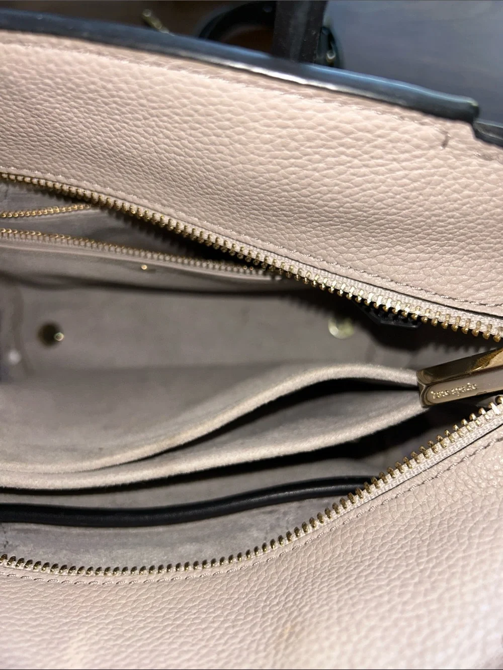kate spade Pebbled Leather Tote Taupe Leather with Black Trim - Picture 12 of 13